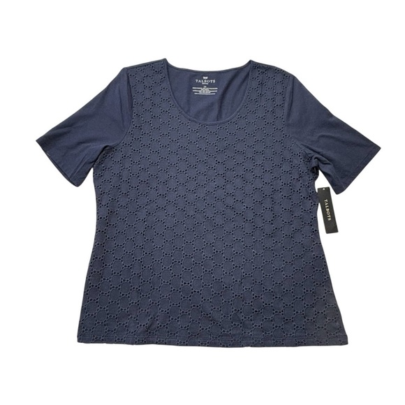 Talbots Tops - NEW Talbots Short Sleeve Lace Front Top Sz LP Petite Navy Blue Soft Cotton Modal